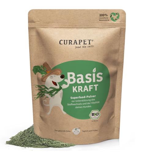 Bio Spirulina-Mix Pulver für Hunde – CURAPET – zur ernährungsphysiologischen Unterstützung Einer ausgewogenen Fütterung, Barf geeignet, mit Shiitake, Moringa, Chlorophyll & Vitamin E – 200 g