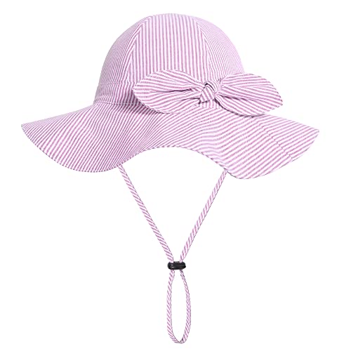 Image of Baby Girl Sun Hat with UPF 50+ Outdoor Adjustable Beach Hat with Wide Brim Bucket Hats