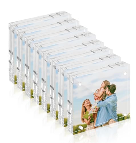 Adboros 8 Pack Acrylic Picture Frames, 4X4 Inch Clear Acrylic Business Card Frame Double Sided Magnetic Photo Block Frames Wallet Size Desktop Display Stand for Office Home