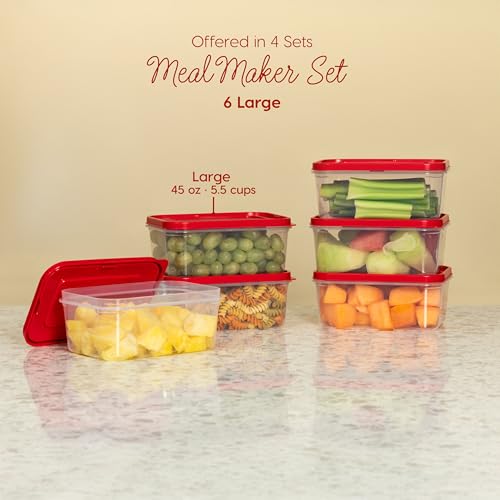 IRIS USA Meal Prep Containers, 12 PC - 45oz, 6 Food Storage Containers With Lids, To Go Lunch Plastic Food Storage, Food Prep Leftovers, Microwave Dishwasher Freezer Safe, BPA Free, Clear/Red - Image 4