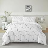 Weiß Bettwäsche Set, Minimalismus Geometrische Hexagonale Muster Bettwäsche-Sets Weich Atmungsaktiv mit Reißverschluss Enthält 1 Bettbezug 180 x 200 cm und 2 Kissenbezüge 80x80 cm