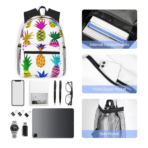 Sac à dos imprimé ananas coloré léger et mixte - 6