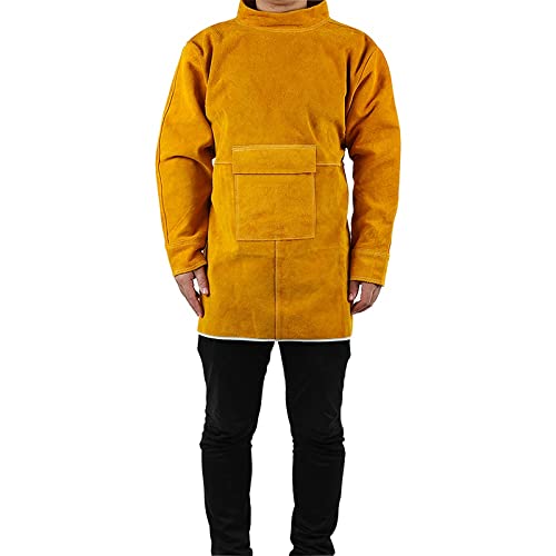 Grembiule da lavoro in pelle bovina, per saldatura, indumenti protettivi resistenti al calore e al fuoco, per saldatori, abbigliamento da saldatura, grembiule con maniche (85 cm)