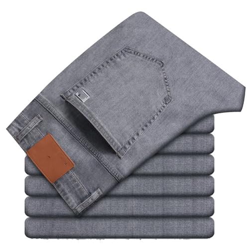 Xingfenly Summer Thin Men' Straight Loose Jeans Soft Fabric Lyocell Light Colored Casual Pants Male Trousers