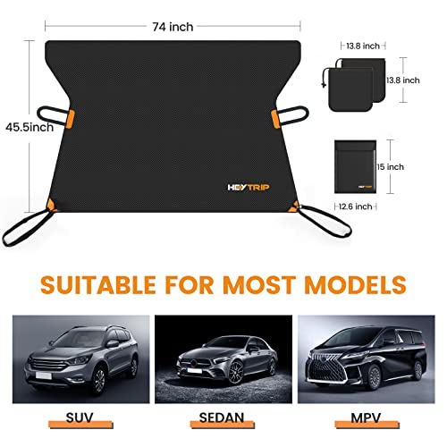 Heytrip Windshield Cover For Ice And Snow - Toughest 1680D Oxford Fabric - With Removable Mirror Cover, Waterproof Car Windshield Frost Cover For All Weather Fits Sedans, Trucks, Vans, Suvs #TOP1