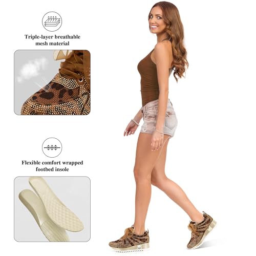Image of FINDVELL Women's Fashion Glitter Sneakers Platform Wedge Shoes Sparkly Rhinestone High Top Sneakers Trendy Sequin Shoes Wedding Bride Dress