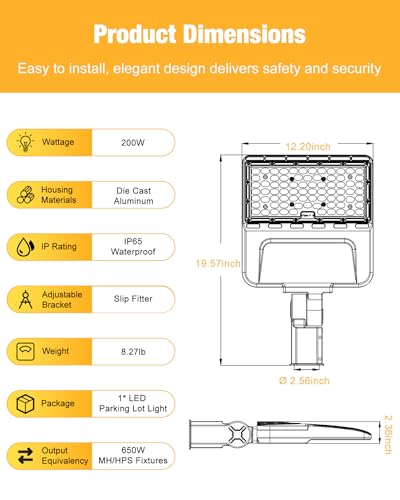 200W LED Parking Lot Light, 28000LM 5000K Shoebox Light, IP65 Waterproof, 100-277V, Commercial Outdoor Lighting, Dusk to Dawn Photocel, Adjustable Arm Mount for Parking Lot,Roadway, Yard