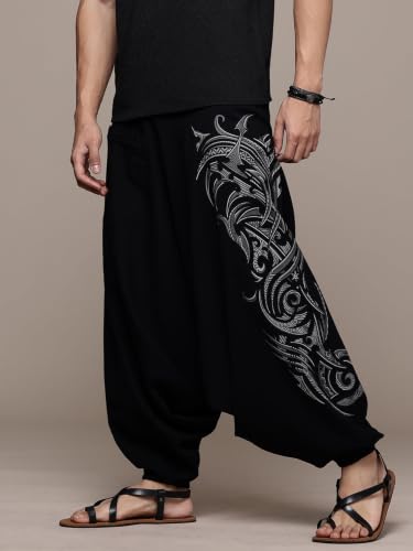 Image of The Veshti Company Printed Harem Pants for Men's Cotton Hippie Style Baggy Boho Yoga Pajama Pant with Pocket