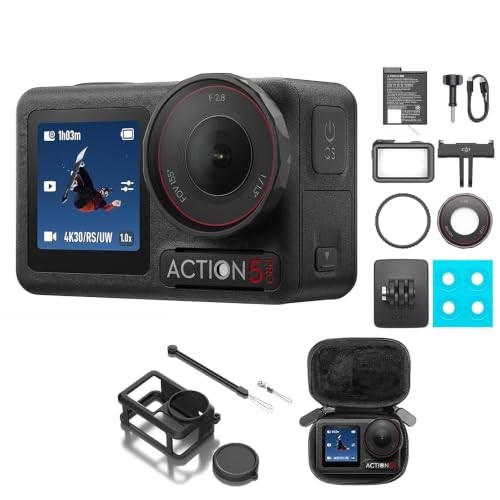 DJI Osmo Action 5 Pro Combo Standard, cámara impermeable con sensor 1/1.3', vídeo 4K/120fps, vlog cámara, seguimiento de sujeto, estabilización, 2 pantallas táctiles OLED, cámara de acción 4K