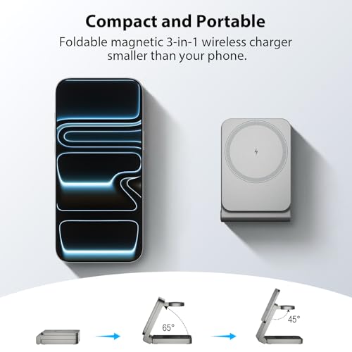 Image of 3 in 1 Wireless Charger Station for Multiple Devices, Foldable Magnetic Charging Stand, Portable Fast Travel Wireless Charger for iPhone17 /16 /15 /14 /13 /12 Pro Max / AirPods2 /3 /4 and IWatch Ultra Series