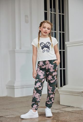 Image of Arshiner Girls Clothes 2 Piece Summer Outfits Drop Shoulder Top Pullover Sweatpants Jogger Set Sweatsuits Tracksuits 6-14Y