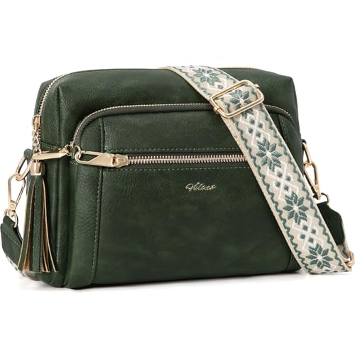 Image of Small Leather Crossbody Bags for Women Anti theft Purses and Handbag Shoulder Hangbag with Wide Strap Tassel