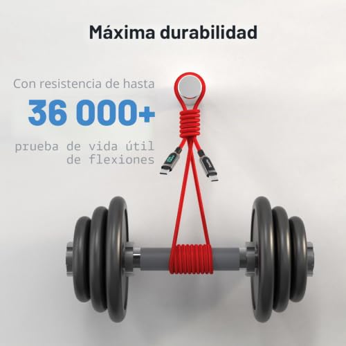Miniatura 6 de SOOPII Cable USB C Carga Rápida Nylon Trenzado, Cable USB Tipo C con pantalla LED para lPhone 15/15 Pro/15 Plus/15 Pro Max,lPad Air, MacBook Pro,Galaxy S23/S22 (2M, Rojo)