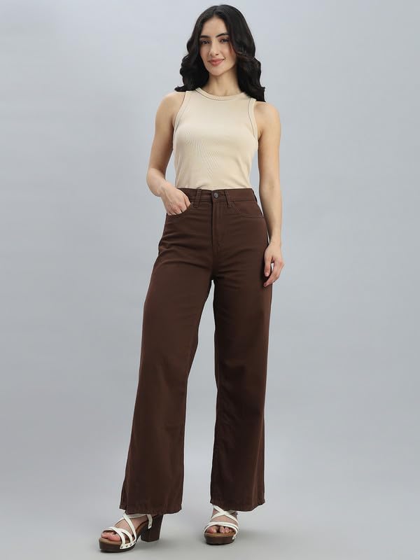 Image of GO COLORS Soft Cotton-Tencel Blend Twill Wide Pants Full Length for Women| Breathable, High Rise