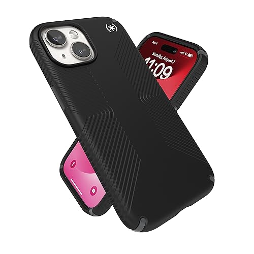 Coque iPhone 16e fine MagSafe Speck Presidio2 Grip pour une prise en main stable en voyage