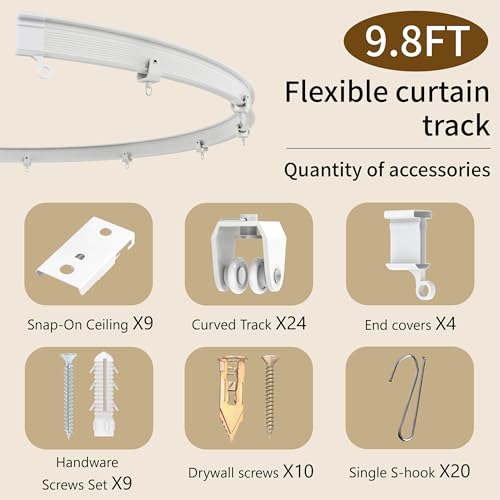 Image of Room Divider Curtains & Flexible Bendable Tracks Set,Privacy Dividers Ceiling Track Curtain Window Blackout Curtains for Living Room Bedroom (W100 x H96 in 1 Panel Beige Drape & White Rail)