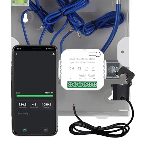 Image of Smart Energy Monitor with 2PCS 120A CT Clamps 90-250VAC Real Time Power Consumption Tracker for Solar Grid Systems Voltage Current Frequency Monitoring