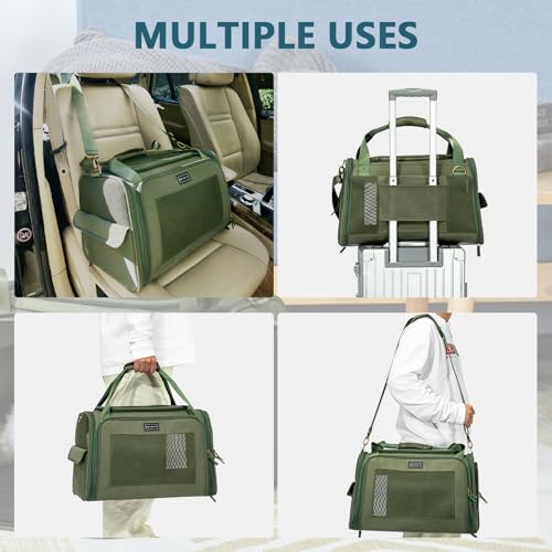 Petsfit Transportbox Hund Katze Faltbar Hundetasche für kleine Hunde Katzen Tragetasche mit verstellbarem Schultergurt & weiches expandierbare Kissen, M/Olivgrün