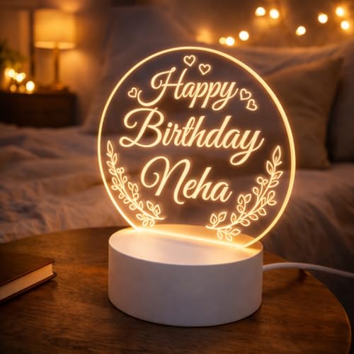 Image of Customized 3D Lamp for Birthday - Personalized LED Night Light with Names | Unique Gift for Husband, Wife Friends| Gifts Custom Decor for Happy Birthday Special (Everyone) (Happy Birthday)