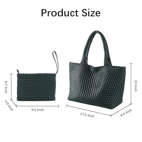 Image of Woven Tote Bag for Women Vegan Leather Handwoven Bags with Small Purse