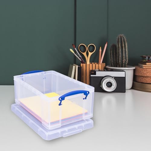 Image of Really Useful Box 9 Liter Plastic Stackable Storage Container with Snap Lid & Built-in Clip Lock Handles for Home or Office Organization, Clear