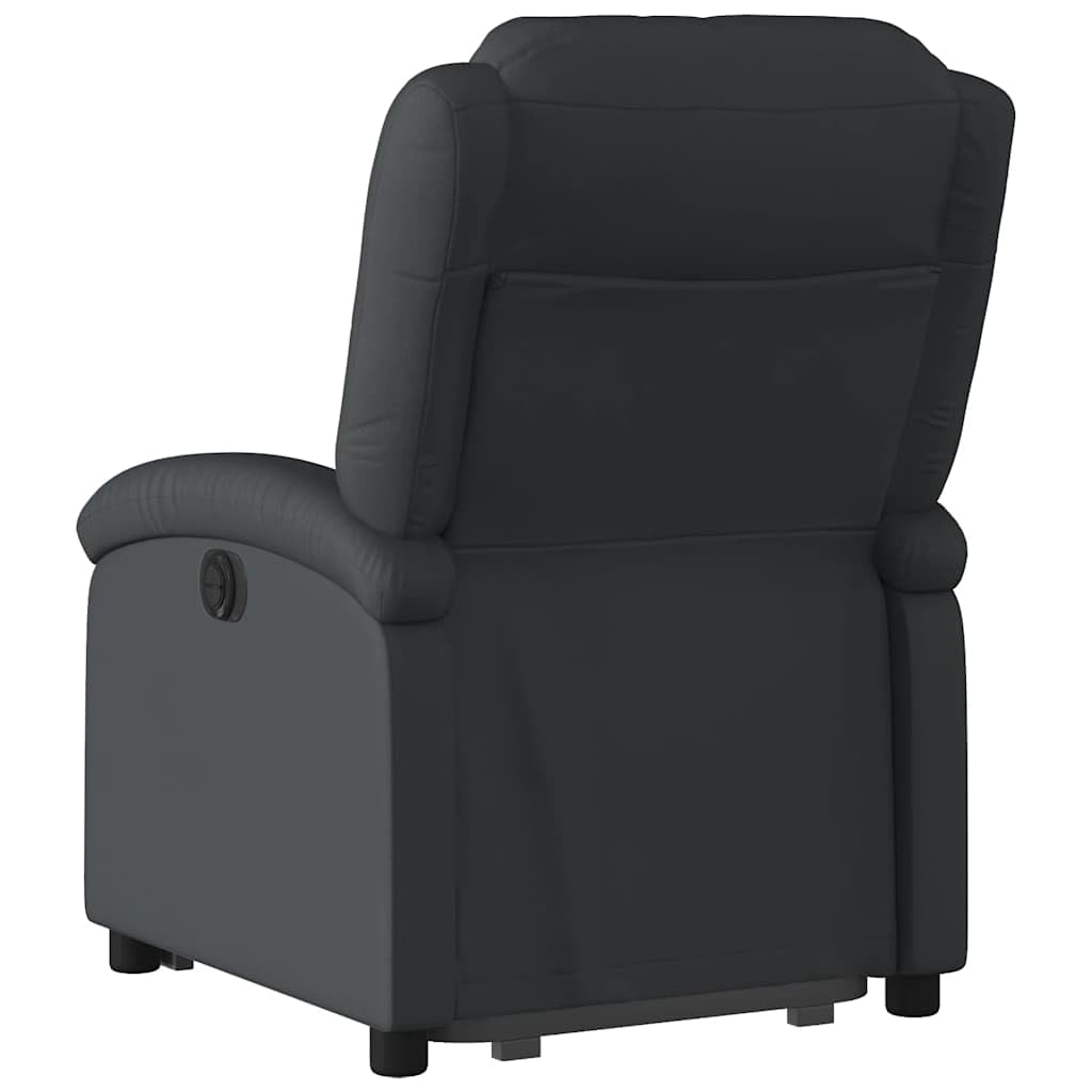 Elektryczny fotel relaksacyjny z funkcją wspomagania wstawania, czarny, prawdziwa skóra, komfortowy fotel wypoczynkowy, podłokietnik, regulowane oparcie, do salonu, sypialni, biura