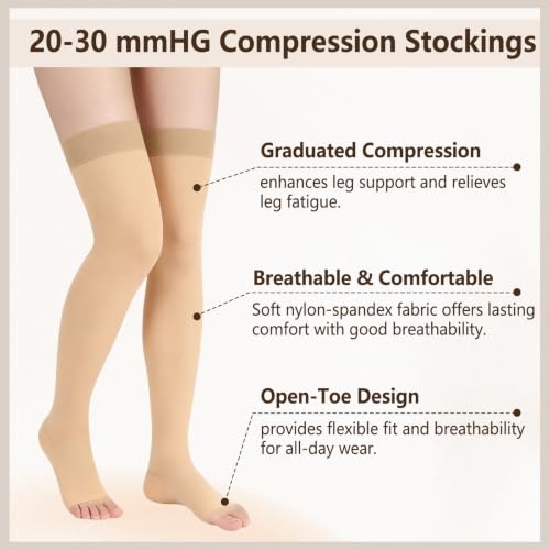 Image of +MD 20-30 mmHG Compression Stockings Women Thigh High Socks Nude XXL