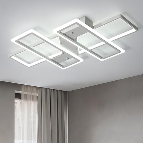 Jaycomey Dimmable Ceiling Light 4 Rectangles Acrylic Flush Mount LED Ceiling Lighting Fixtures Metal Square LED Ceiling Lamp for Living Room Bedroom Kitchen Study 80W White