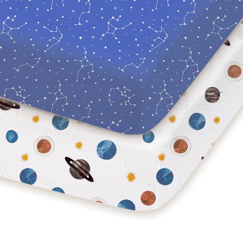 Image of Pack and Play Sheets Fitted 2 Pack, 38x26 Graco Pack n Play Sheets for Playard & Travel Crib Mattress, Ultra Soft Jersey Knit, Breathable Stretchy Deep Pocket, Compatible with Mini Cribs