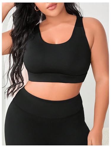 OYOANGLE Women's Plus Size Solid Criss Cross Crew Neck Backless Sports Bra2
