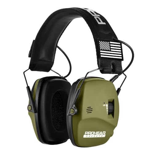 PROHEAR Digital Electronic Shooting Ear Protection 5X Sound Amplification Earmuffs, 23dB NRR Low Profile Noise Reduction Hearing Protection for Gun Range and Hunting, Green