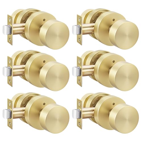 Image of Haidms Brushed Gold Door Knobs Interior, Heavy Duty Zinc-Alloy Privacy Door Knob, Gold Interior Door Knobs for Bedroom & Bathroom, Round Ball Design with Emergency Unlock(6 Pack)