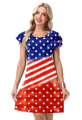 Image of AOBUTE Womens 4th of July Dress American Flag Party Dresses USA Parade Mini Dress