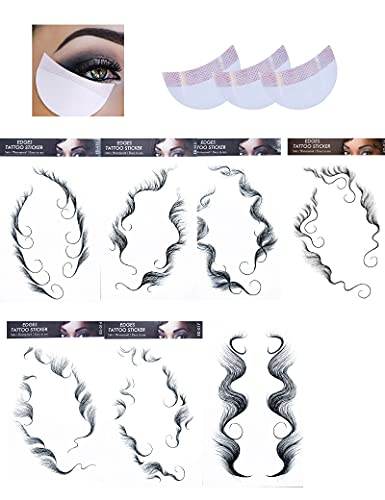 Tiktok Ins Baby Hair Tattoo Stickers Temporary Edges Curly Black with Highlights Baby Hair Tattoo 7PC+4PC 4 Eyeshadow Pads
