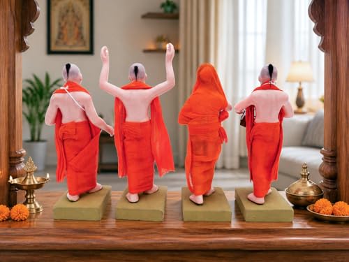 Image of Handmade Terracotta ISKCON Sankirtan Mandali Idol Set |6 Inch Clay Devotional Figurines with Fabric Dress for Mandir Decor and Gifting