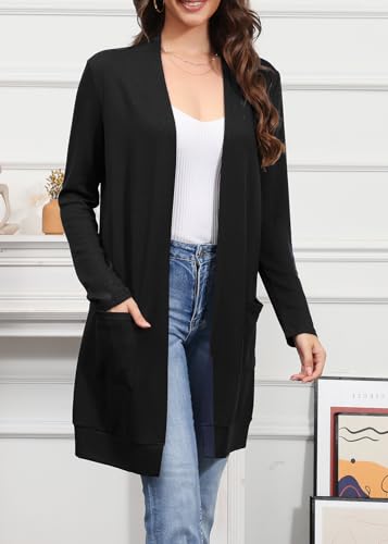 Naggoo Women Classic Open Front Lightweight Cardigans Casual Loose Kimono Long Sleeve Cardigan4