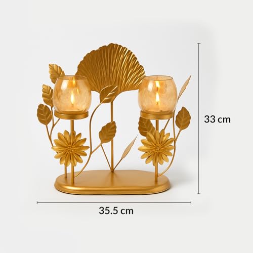 Image of MARKET 99 Metal+Glass 2 Votive T- Light Holder | Elegant Home Decor for Diwali, Christmas, Birthday, and Wedding | Decorative Candle Holder for Ideal for Festive & Ambient Lighting | Golden