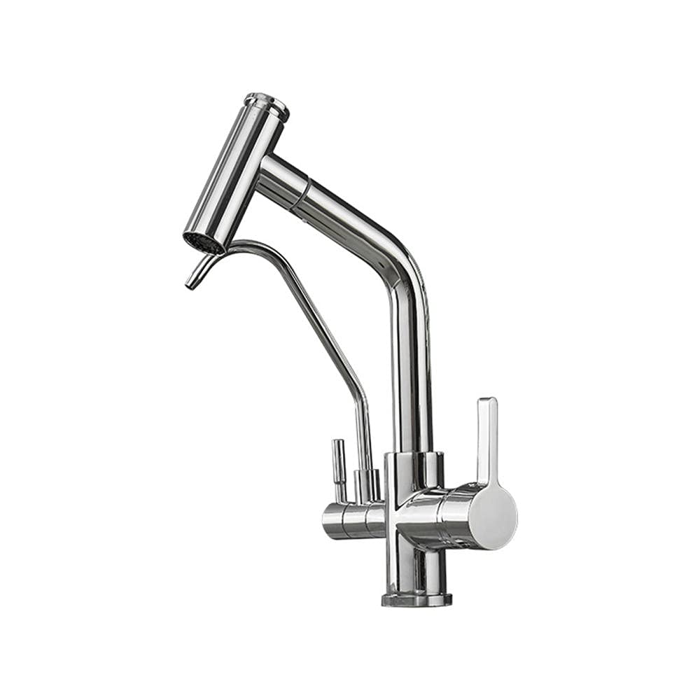 Robinet de cuisine 3 voies avec filtre intégré et douchette extractible chromée pour évier