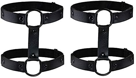 Cosplay Fête Lot 2 Porte-jarretelles Réglables Cuir Noir - Style Punk Gothique - Taille Ajustable 40-55cm Cosplay Rave Festival