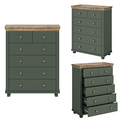 Lomadox Schlafzimmer Komplett Set Landhaus grün Eiche Bettgestell Doppelbett Liegefläche 160 x 200 cm Kleiderschrank Spiegeltür Nachttisch Nachtschrank Kommode – Bild 7