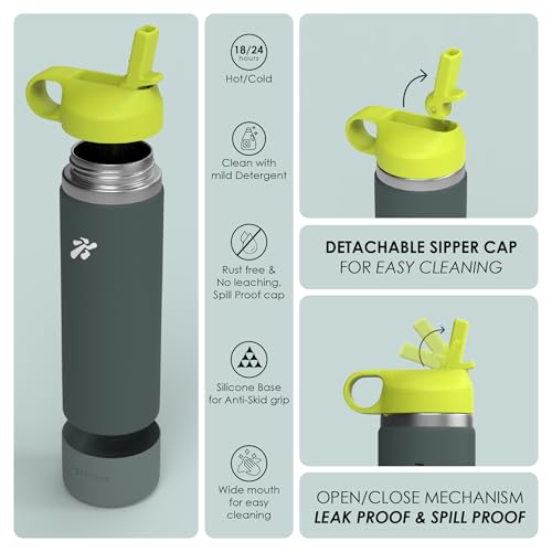 Image of VBOTT GENFLASK-FIGO - 600 ml |Thermosteel Flask with Straw Sipper with Finger Loop| SS 304 Water Bottle|Hot /Cold-18 /24 hrs|Insulated Bottles| Military Green /Bright Green Colour| Multipurpose