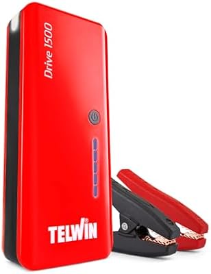 Telwin Drive 1500 Arrancador portátil multifunción 12V para automóviles, Motocicletas, Barcos, 1500A + Powerbank Quick Charge