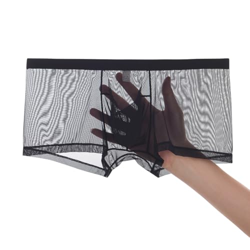 JINSHI Men’s Sexy See Through Underwear Ice Silk Mesh Sheer Boxer Briefs transparent Bulge Pouch ultra thin Trunks