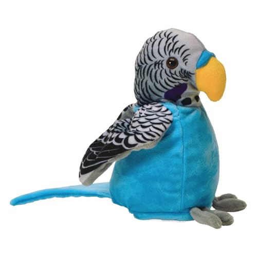 Kögler 75674 - Labertier Wellensittich Caruso, ca. 21 cm groß, nachsprechendes Plüschtier mit Wiedergabefunktion, plappert alles witzig nach und bewegt sich, batteriebetrieben