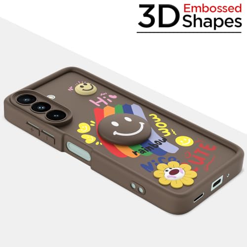 Image of Pikkme Back Cover for Samsung Galaxy A27 5G / M47 5G | Soft Silicone| Cute Rainbow Smile & 3D Cartoon Flower Design | Shockproof Raised Camera Protection Bumper Case (Brown)