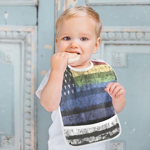 MCHIVER Rainbow Flag Black Baby Bibs for tag1 Waterproof Feeding Bib Apron with Food Cather Adjustable Cotton Food Eating Bib 2 Pack4
