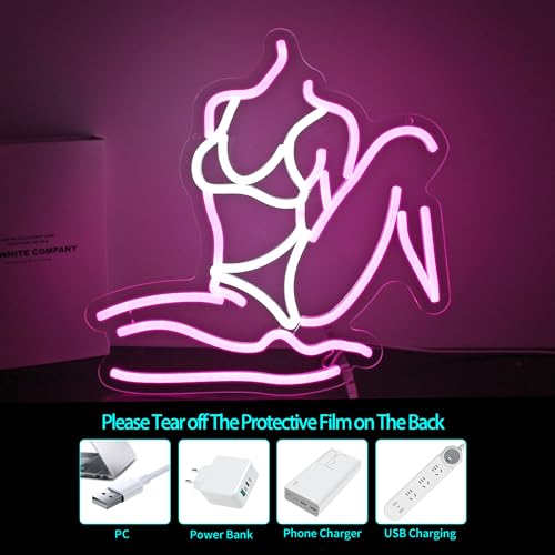 Image of Pink & White Neon Sign for Wall Decor Led Light Sign Neon Light for Room Party Home Wall Decor USB Powered - Lady