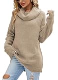 crazy bean Maglione Donna Elegante a Collo Alto Maglie Pesante a Maniche Lunghe Caldo Dolcevita Lungo Pullover Invernale in Maglia Oversize Cachi L
