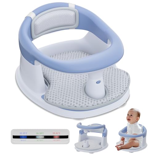 Image of Baby Bath Seat-for Babies 6 Months & up with Temperature Alert+Soft Cushion+Suction,Toddler Bath Seat for Baby, Sitting Up with Baby Bathtub Seat, Blue