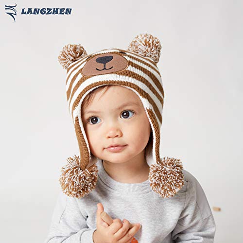 Image of Toddler Infant Winter Hat with Earflap Knit Warm Beanie Fleece Lined Hat for Baby Boys Girls